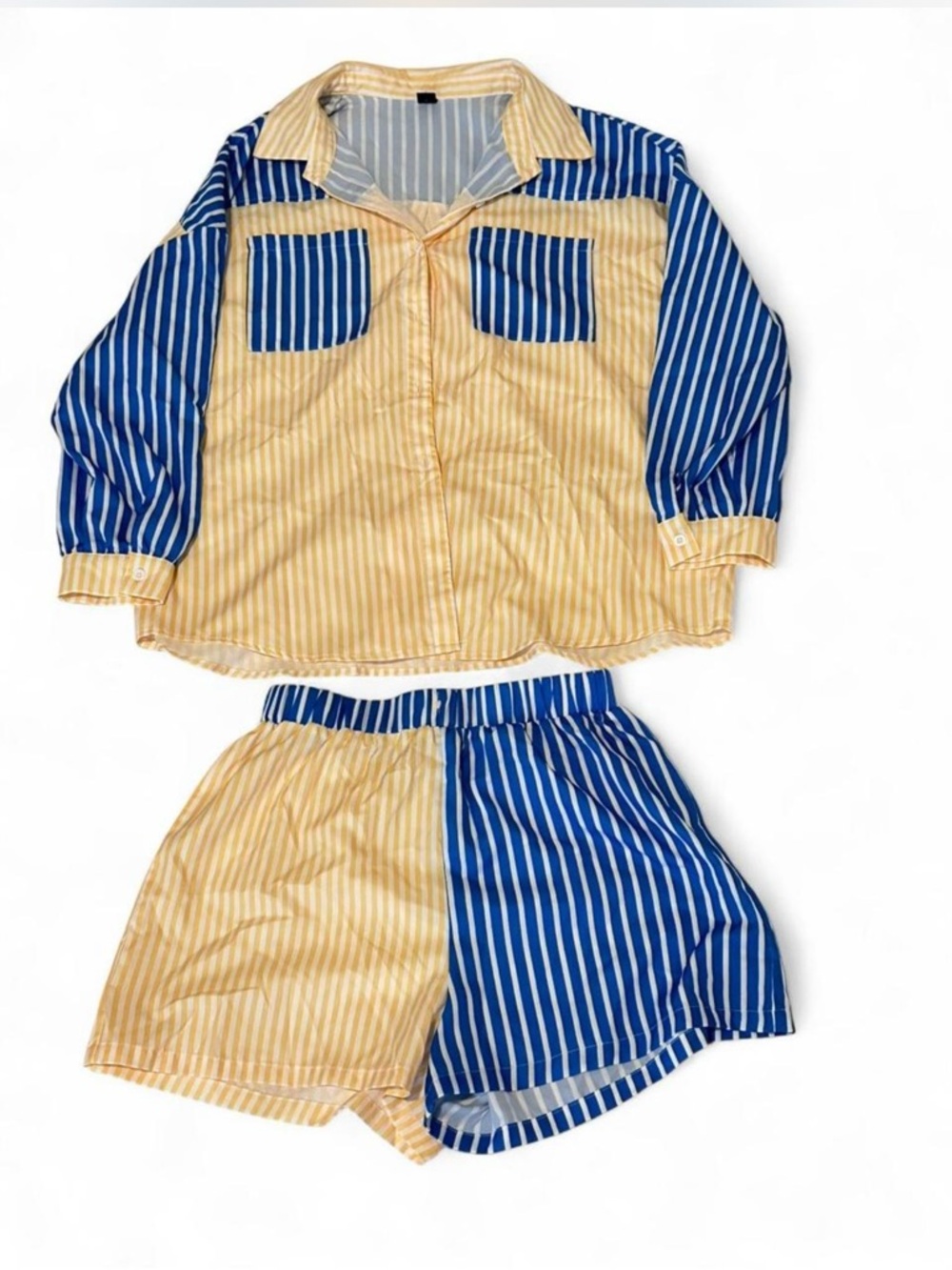 SHEIN Yellow and Blue Striped Women Set. Size L.